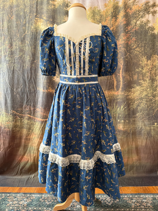Blue Floral Puff Sleeve Dress
